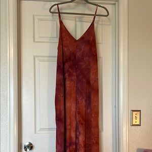 Brown and Orange Sleeveless Maxi Sundress